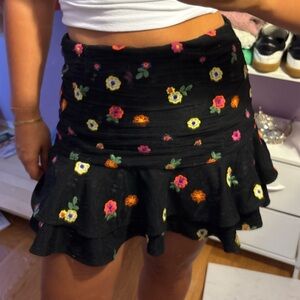TCEC Black Skirt with Colorful Floral Embroidery
